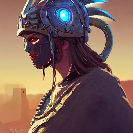 Image similar to cyberpunk viking helmet mask warrior goddess robot ninja fantasy, art gta 5 cover, official fanart behance hd artstation by jesper ejsing, by rhads, makoto shinkai and lois van baarle, ilya kuvshinov, ossdraws