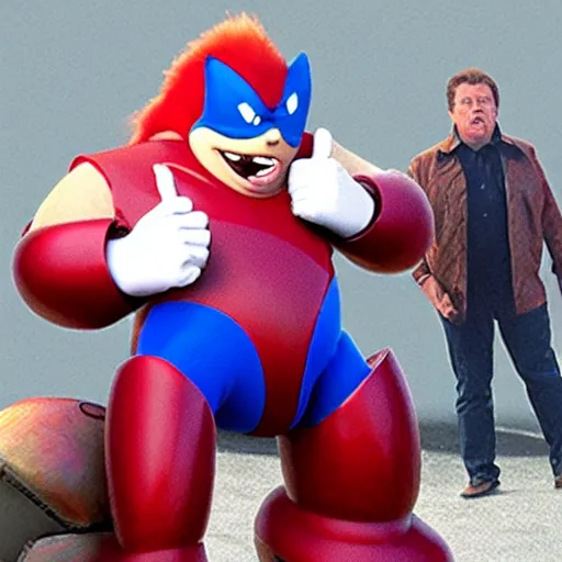 Prompt: George Wendt playing Doctor Robotnik, in the new action-movie Sonic, full-cosplay