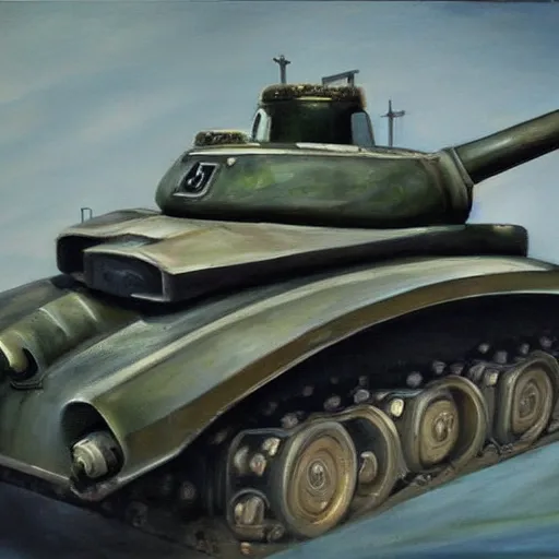 Image similar to a beautiful complex painting of a car shape as a tank