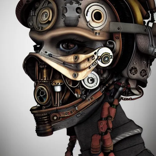 Prompt: photorealistic portrait of a steampunk cyborg