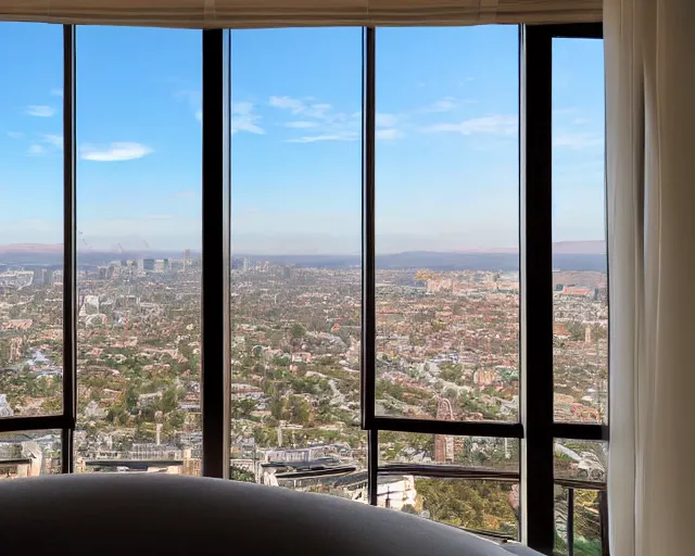 Image similar to an luxury apartment window view of a nuclear explosion