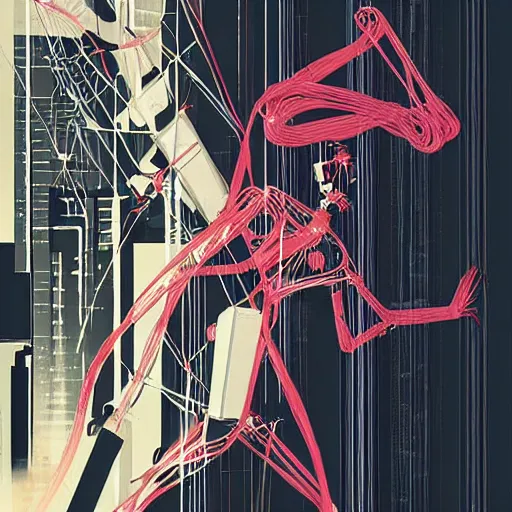 Image similar to ayatori cyberpunk, string figure, robot, lovers, vogue illustration by stina persson