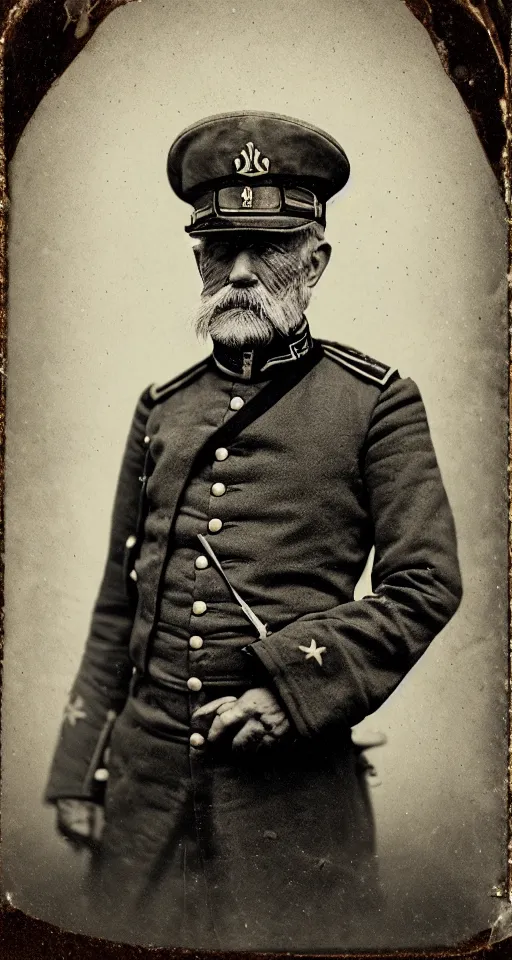 Image similar to a highly detailed digital collodion photograph, a portrait of a grizzled old military general