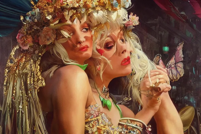 Image similar to a beautiful realistic painting of ( ( ( ( isabelledeltore ) ) ) ) in the 1 9 8 0 s carnival in the city of sydney, australia intricate, elegant, highly detailed, digital painting, artstation, concept art, by krenz cushart and artem demura and alphonse mucha