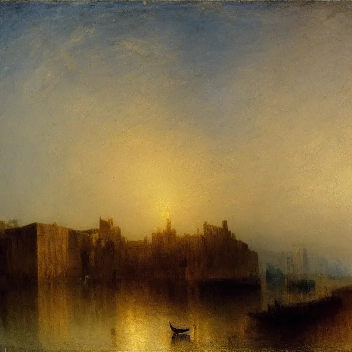 Image similar to a building in a serene landscape, by j. m. w. turner