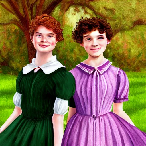 Image similar to Gilbert Blythe from anne with an e as college students, digital art