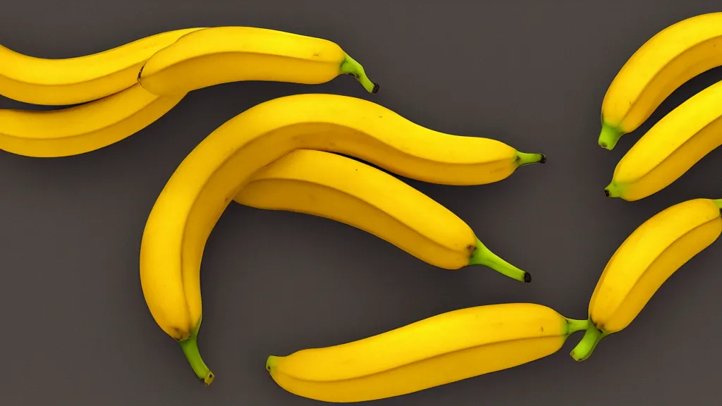 Image similar to a banana, hyperdimensional, 8 k, rim lighting, led, lumen global illumination, opaque, glowing, rubber, ray tracing reflections