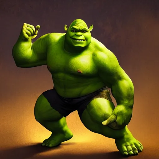 Image similar to shrek as a Hulk from Marvel Comics, hyperdetailed, artstation, cgsociety, 8k,