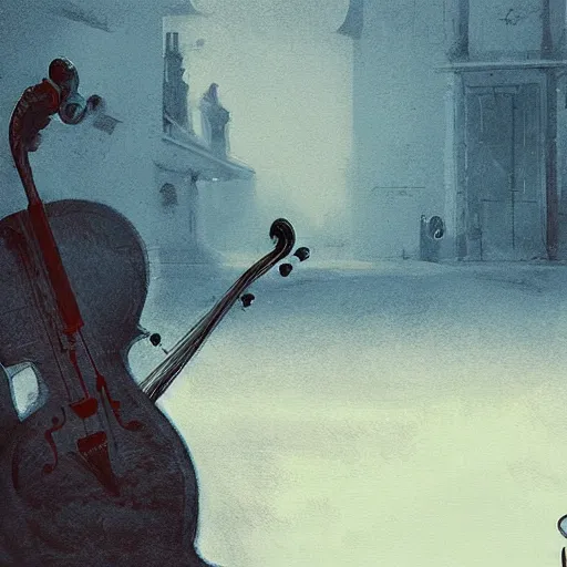 Image similar to strange composition with electro guitar in cello shape by greg rutkowski