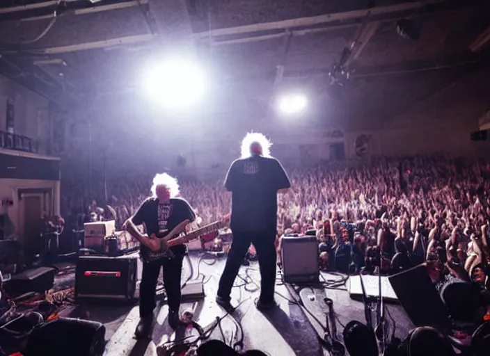 Image similar to publicity photo still of bernie sanders in a punk band playing live on stage, 8 k, live concert lighting, mid shot