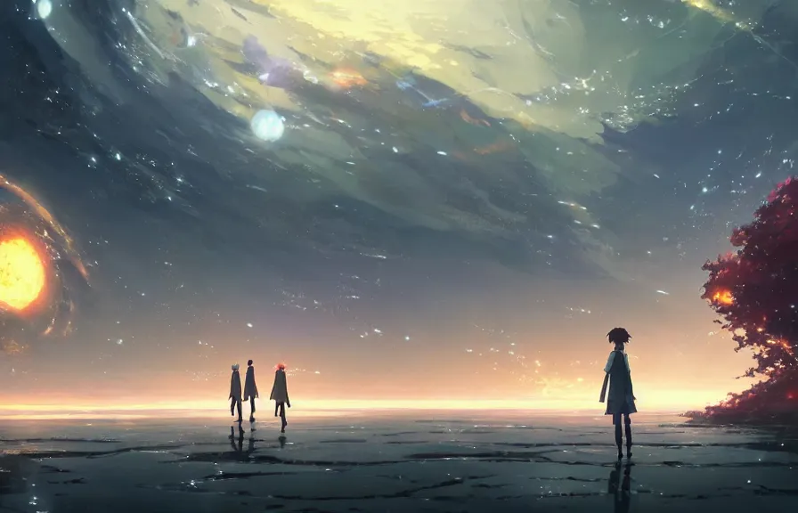 Image similar to makoto shinkai concept art of the spacetime nexus dimension, key visual, ambient lighting, highly detailed, digital painting, artstation, concept art, sharp focus, by makoto shinkai and akihiko yoshida and hidari and wlop and greg rutkowski