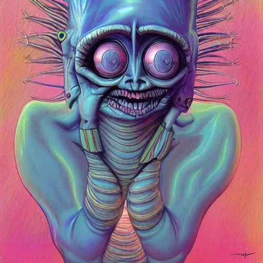 Image similar to original jean giraud digital art painting pastel goth aesthetic, creepy kawaii alien, psychedelic, sabbas apterus