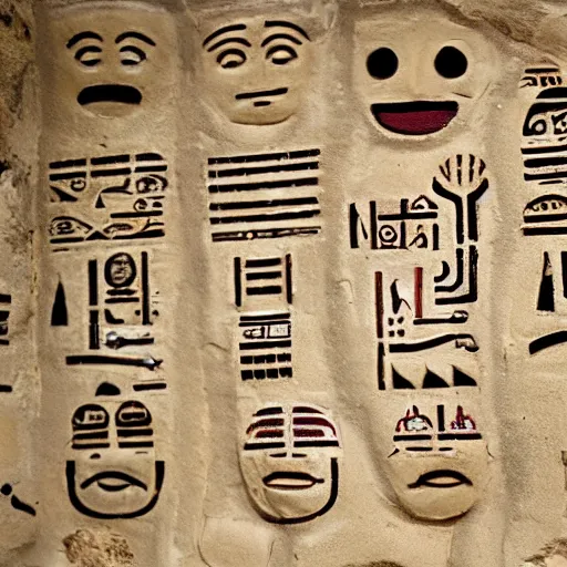 Prompt: emoji hieroglyphs on cave wall