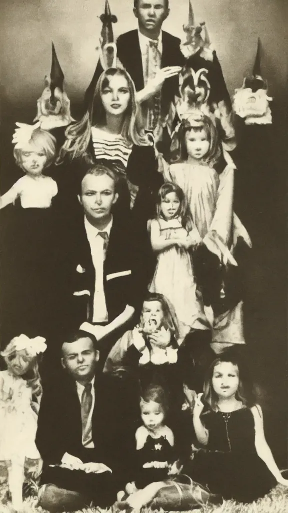 Image similar to occult satanic, family photo, 1 9 6 0 s, kodachrome