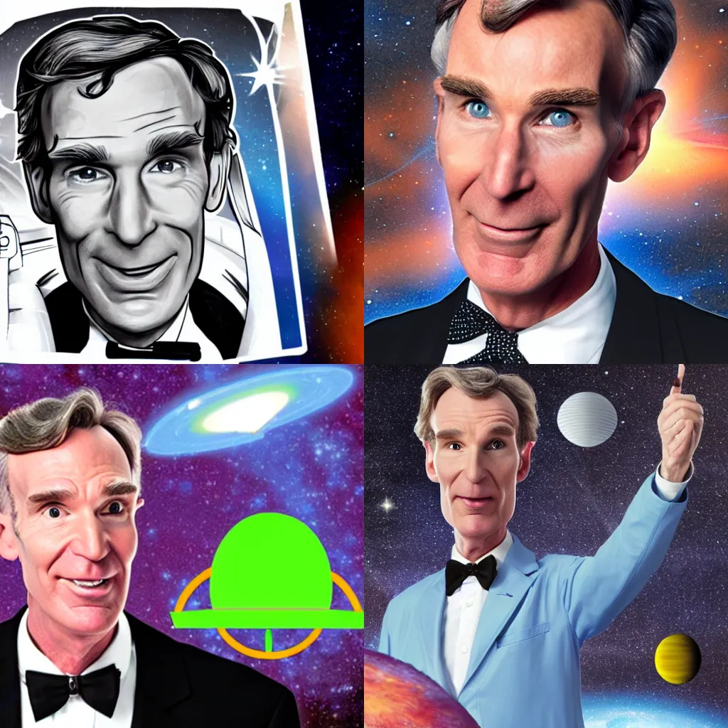 Prompt: Photo Of Bill Nye The Science Guy In A Space Ship, Photorealistic