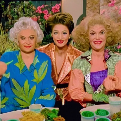 Prompt: Iguana Golden Girls cannabis mukbang with guests Japanese game show 1996 divx rip