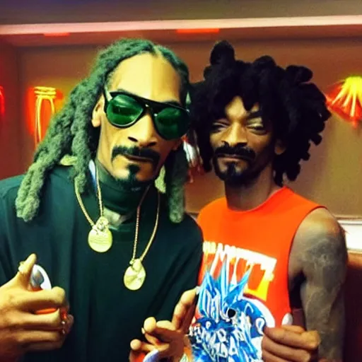 Prompt: Snoop Dogg smoking weed with Goku from Dragonball