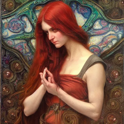 Image similar to a painting in the style of donato giancola, and in the style of tom bagshaw, and in the style of john william waterhouse. smooth, sharp focus, semi - realism.