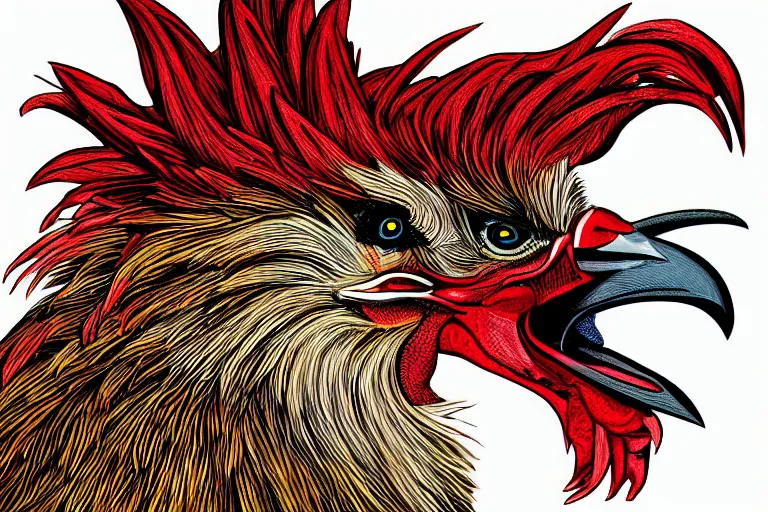 Image similar to illustration of an angry rooster, by willian santiago, intricate, detailed, sharp focus