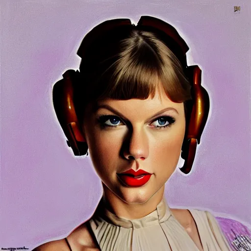 Image similar to Taylor Swift as Princess Leia, portrait painted by Normand Rockwell