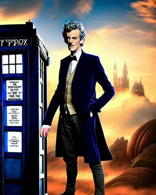 Prompt: weta disney pixar movie still fullbody photo photo of peter capaldi wtith his tardis : : as the twelfth doctor who by pixar : : by weta, greg rutkowski, wlop, ilya kuvshinov, rossdraws, artgerm, marvel, octane render, sweaty, iridescent, anime, liosh, mucha : :