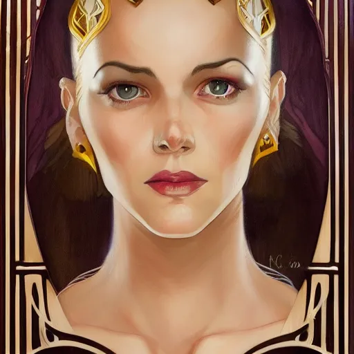 Image similar to a streamline moderne, art nouveau, multi - ethnic and multi - racial portrait in the style of charlie bowater, and in the style of donato giancola, and in the style of charles dulac. large, clear, expressive, intelligent eyes. symmetry, centered, ultrasharp focus, dramatic lighting, photorealistic digital painting, elegant, intricately detailed background.