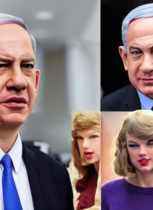 Image similar to a person that looks like benjamin netanyahu and taylor swift combined