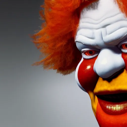 Image similar to Boris Johnson with Ronald McDonald body, realistic artstyle, wide shot, dramatic lighting, octane render, hyperrealistic, high quality, highly detailed, HD, beautiful, cinematic, 8k, unreal engine, facial accuracy, symmetrical