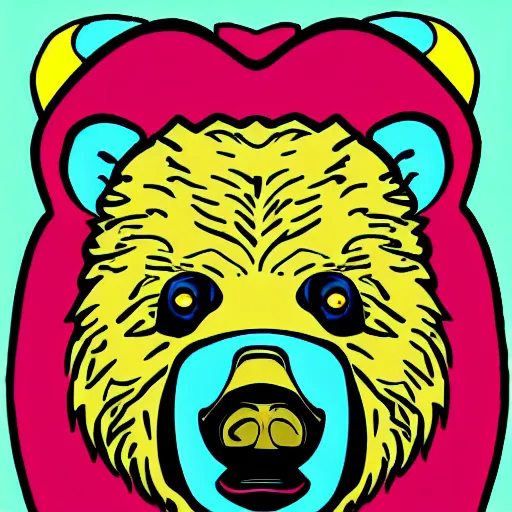 Prompt: pop art headshot of a grizzly bear holding a lit and smoking joint.