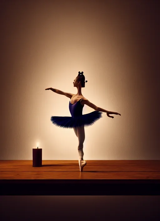 Image similar to a ballerina sitting on top of a wooden table, medieval concept art, cinematic lightning and colors, featured on cg society, photorealism, vray tracing, rendered in unreal engine, photorealistic, vegetables on table and candle, dark lightning, contrast shadows