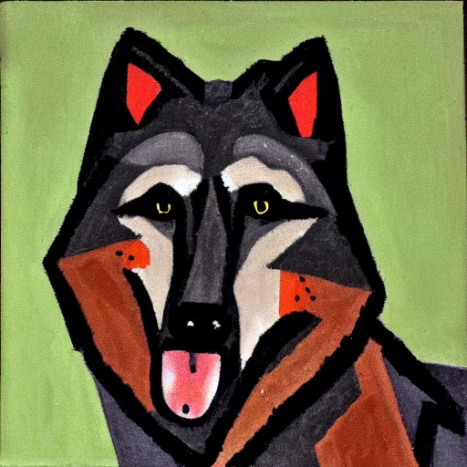 Image similar to retarded wolf portrait, expressionism style