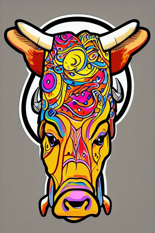 Image similar to A portrait of a bull on a motorcycle, sticker, highly detailed, colorful, illustration, smooth and clean vector curves, no jagged lines, vector art, smooth