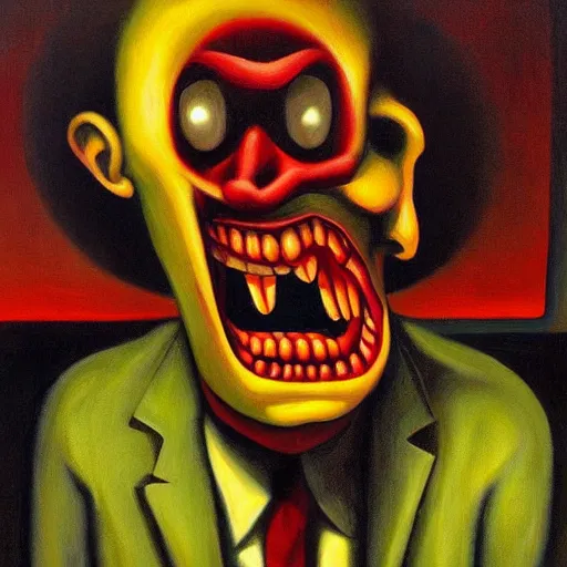 Image similar to laughing evil mastermind, human subjugation, mind control, dystopian, pj crook, edward hopper, oil on canvas