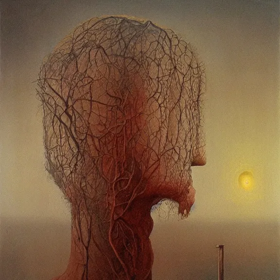 Prompt: a Painting representing mind games and delusions, Zdzislaw Beksinski, Ivan Seal, The Caretaker, Leyland Kirby