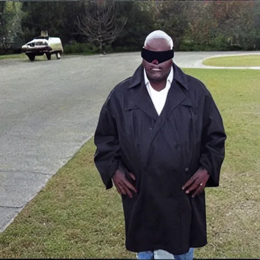 Image similar to huell babineaux wearing an eye patch and black trench coat