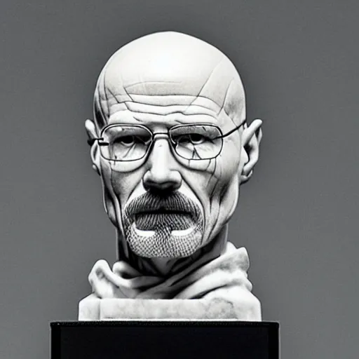 Image similar to a marble sculpture of walter white by michelangelo