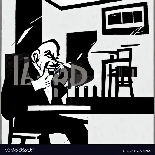 Prompt: An oldman, smoking, in a bar, Graphic Novel style , Wide Angle