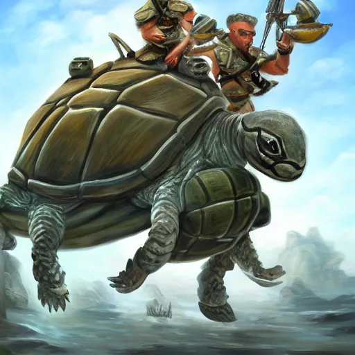 Image similar to white soldier kittens riding giant turtles, battalion, digital oil painting, trending on artstation