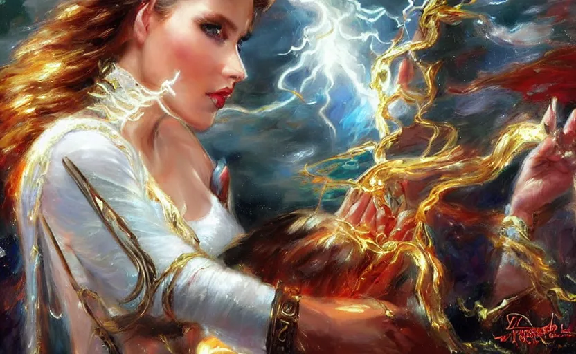 Image similar to The revenge of the lightning goddess. By Konstantin Razumov, highly detailded