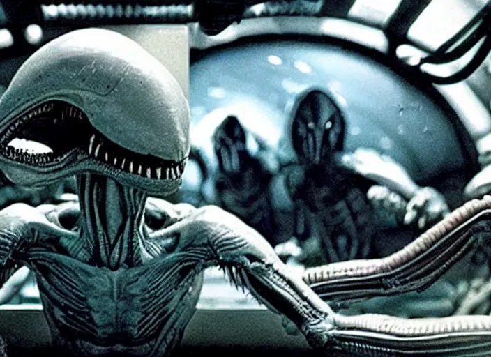 Image similar to film still of alien!! xenomorph!! relaxing in a hot tub in the new alien movie, 4 k