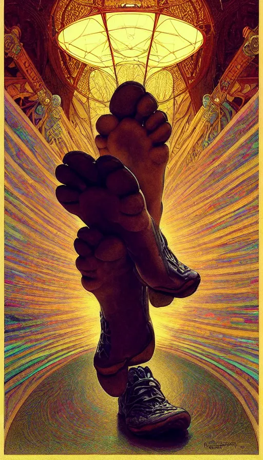 Prompt: portrait of metatron wearing toe shoes ( vibram five fingers ), digital art, technicolor, grim - lighting, high - contrast, intricate, elegant, highly detailed, centered, digital painting, artstation, concept art, smooth, sharp focus, illustration, artgerm, greg rutkowski, alphonse mucha