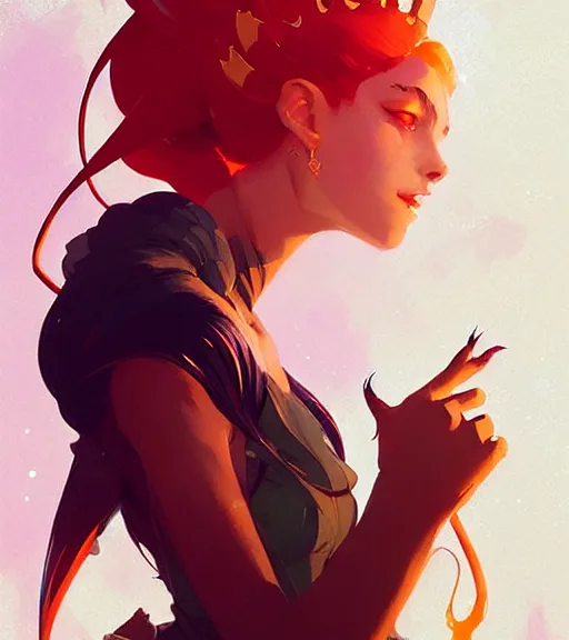 Prompt: portrait of a beautiful phoenix queen in complex and shiny dress by ross tran and atey ghailan, by greg rutkowski, by greg tocchini, by james gilleard, by joe fenton, by kaethe butcher, dynamic lighting, grunge aesthetic