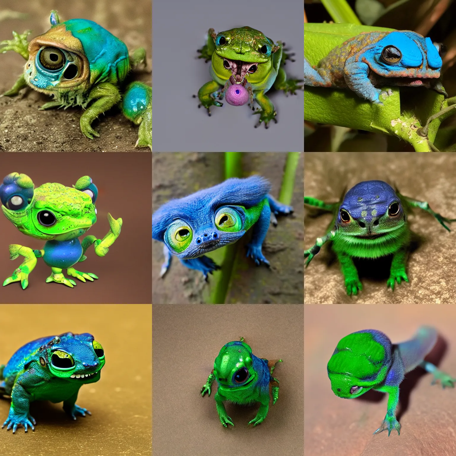 a small, quadrupedal creature with blue-green skin. It | Stable