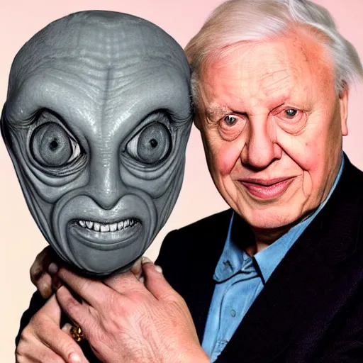 Image similar to Sir David Attenborough with a Grey Alien