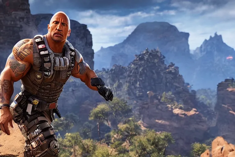 Image similar to dwayne johnson as apex legends character, gameplay screenshot