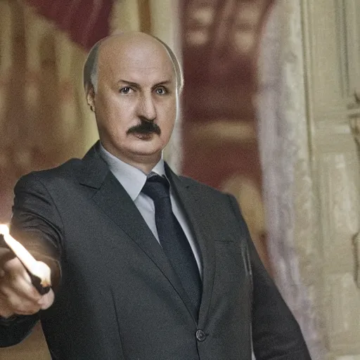 Image similar to Alexander Lukashenko as Harry Potter, cinematic still