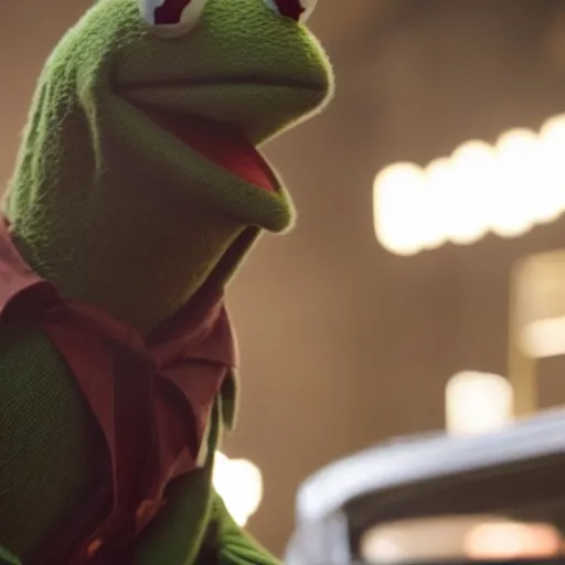 Prompt: kermit the frog as john wick in a still from the film john wick