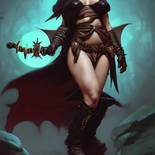 Image similar to portrait of sunny leone as a surly and resentful female tiefling thief with small horns clothed in leather armor and a cloak, angry expression, by Greg Rutkowski and John Collier and Krenz Cushart and Artem Demura and Alphonse Mucha and Albert Aublet, as seen on ArtStation, 4k, dungeons and dragons, very aesthetic, very detailed, intricate, unreal, fantasy, dramatic, painterly, artstation, sharp focus, smooth