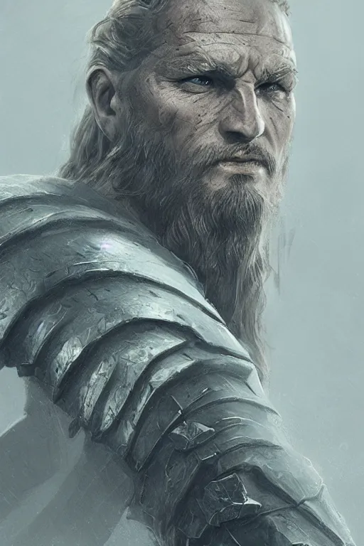 Image similar to portrait, face of a old viking King, face portrait, raphael lacoste, eddie mendoza, alex ross, concept art, matte painting, highly detailed, rule of thirds, dynamic lighting, cinematic, detailed, denoised, centerd
