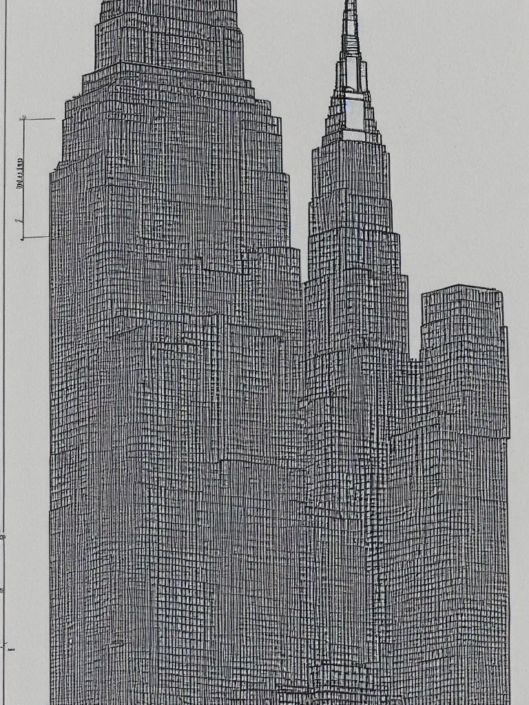 Image similar to Architecture blueprint copy, Empire State Building. Vertical cut. Technical drawing